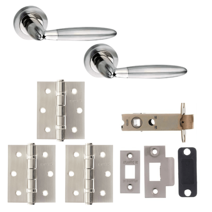 Product Gibraltar lever on round rose polished and satin nickel bundle