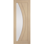 Girona unfinished oak clear glazed internal door with curved grooves and a large clear glass panel