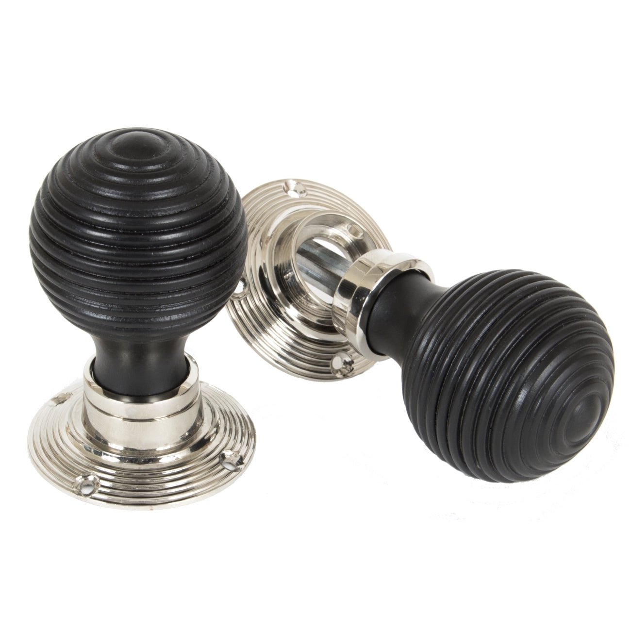 Ebonised Beehive Period Door Knob Nickel Rose - Value Pack