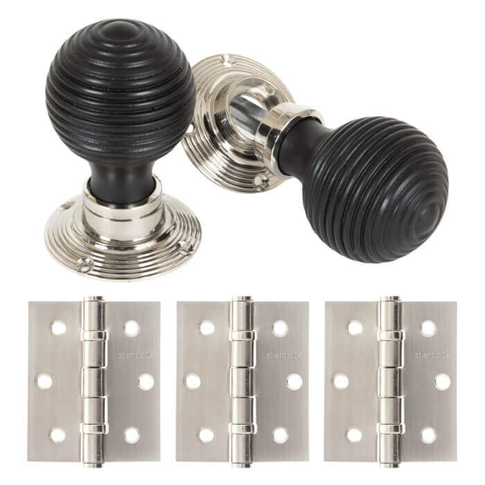Product ebonised beehive door knob nickel rose value pack