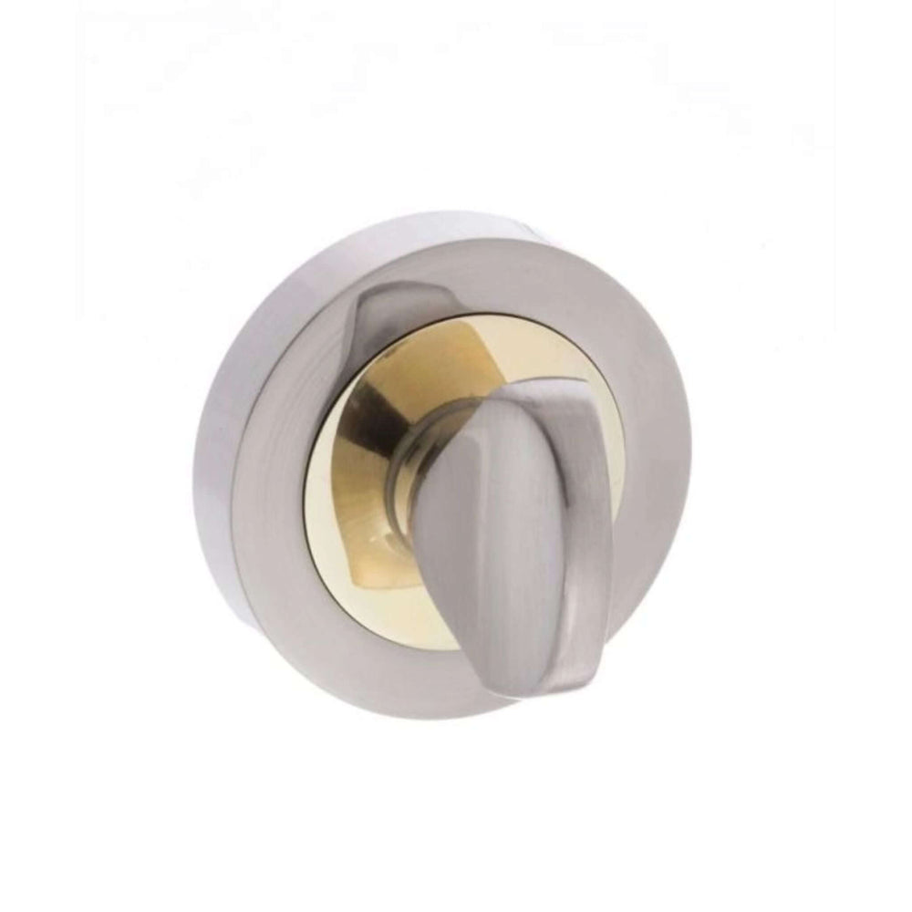 Product satin nickel and polished chrome round WC turn