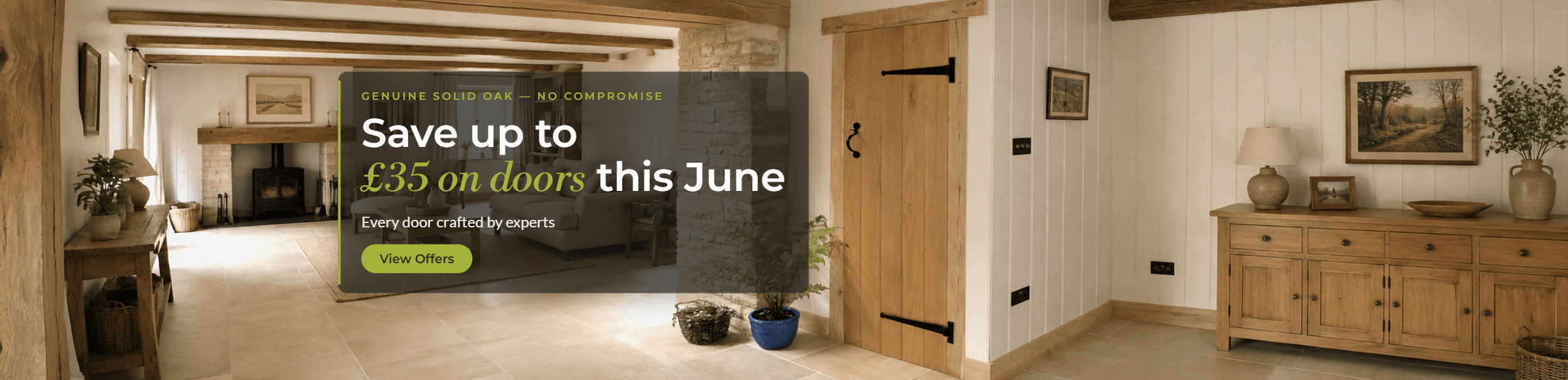 Graphic Living room with wooden doors and a promotional banner for saving on doors.